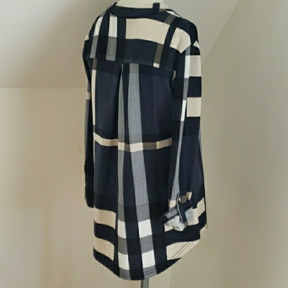 Lildy Button Sleeve Tunic Plaid Blue and Cream, Size  S-M - Picture 4 of 16
